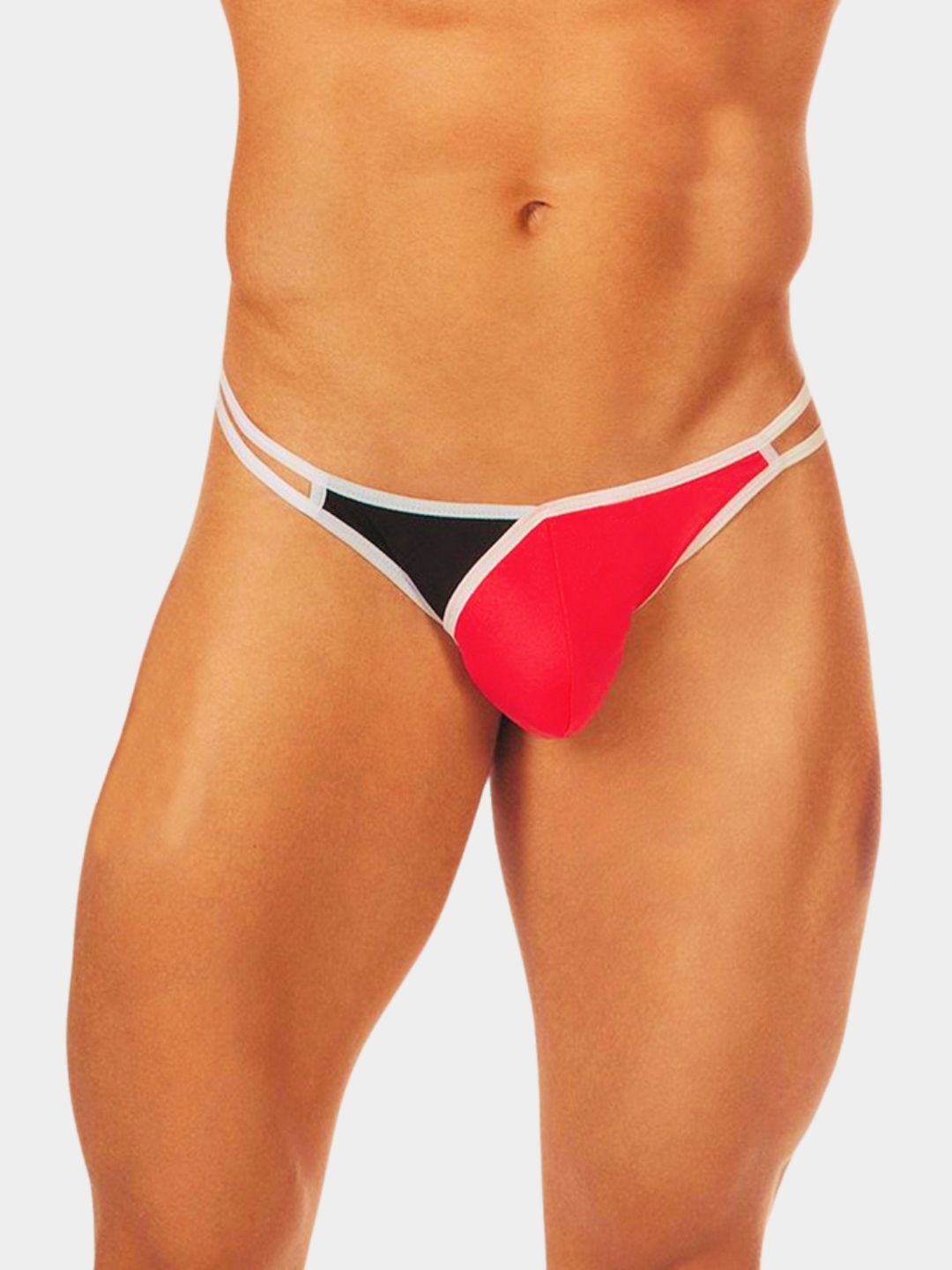 Men's Contrast Panel Double Strap Thong